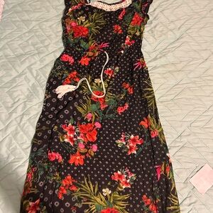 New Floral Black Maxi Dress with Lace Detail long size Large